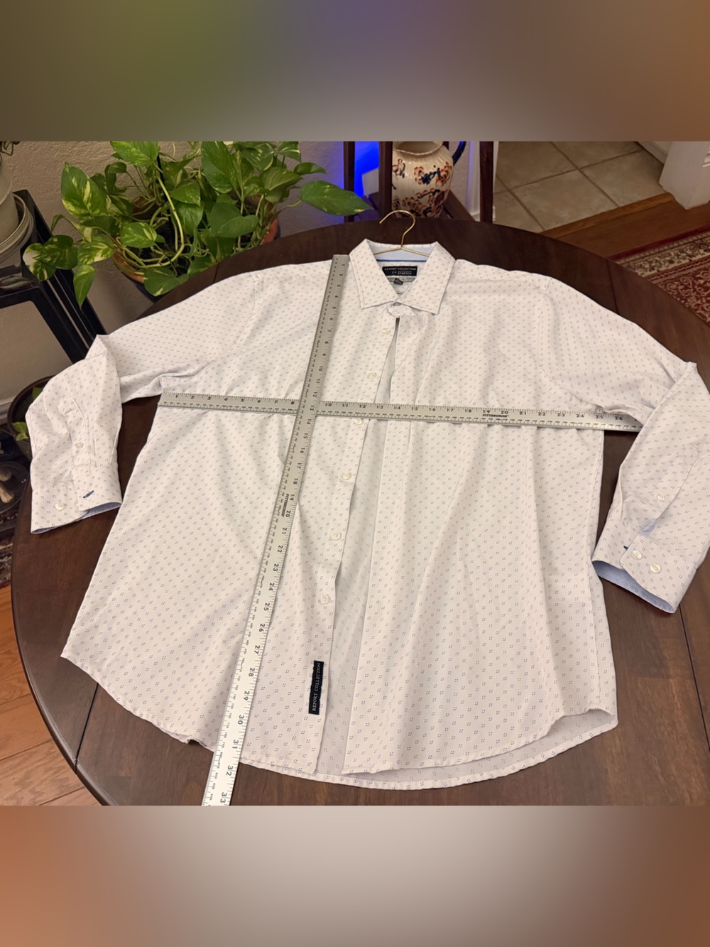 Report Collection Men's White Dot-Pattern Dress Shirt